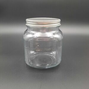 Clear Glass Canister Jar w/ Silver Metal Lid – Square‎ Pantry Storage Container